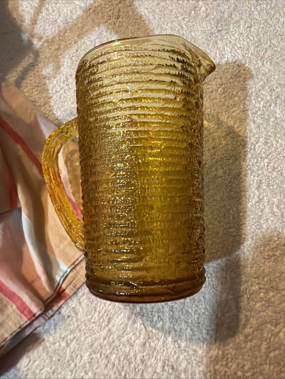 Vtg Amber Textured Glass Pitcher - Home Art